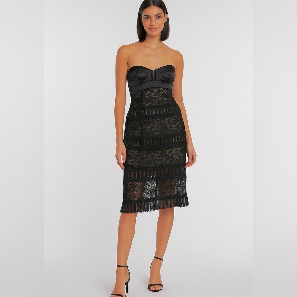 ALEXIA ADMOR Black lace STRAPLESS SEQUIN DRESS party women’s XS bustier holidays